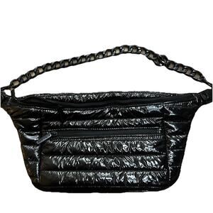 BCBGeneration Puffer Collection Black Shoulder Chain Strap Fanny Pack Handbag